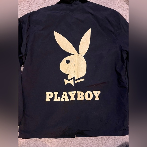 Pacsun Playboy black windbreaker with yellow playboy bunny and lettering - Picture 1 of 3
